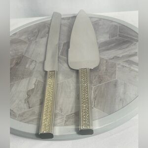 Gorham Stainless Steel Cake Knife & Server Set Gold Glitter Handle Wedding